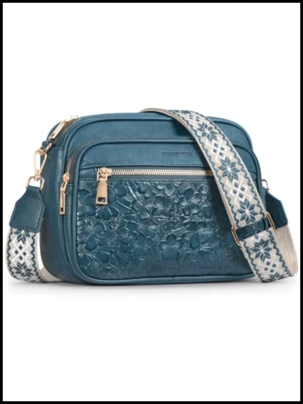Vegan Leather Crossbody Bag RFID Blocking Floral Embossed Purse